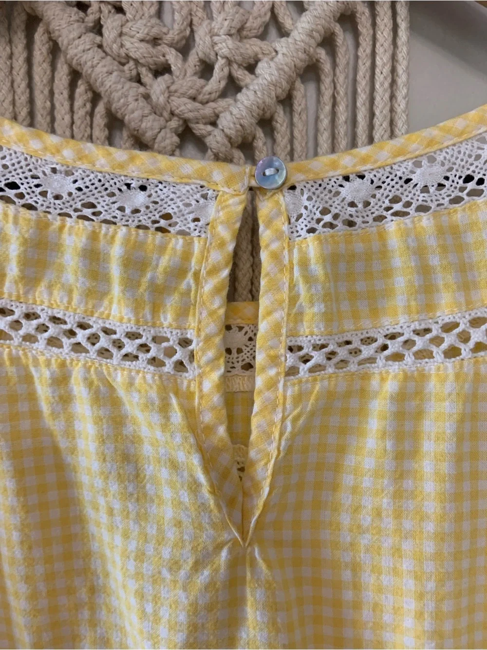 FREE PEOPLE Sunny Day Yellow Gingham Cotton Lace Dress Medium - Picture 8 of 10